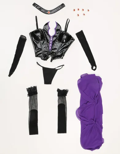 Vista 8 de miccostumes Disfraz de anime para mujer, conjunto de lencería sexy con corsé y tanga con gargantilla y calcetines en el muslo