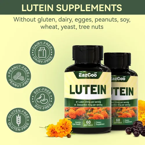 Vista 5 de Luteína para ojos, luteína 20 mg, suplementos de luteína y zeaxantina, suplementos para los ojos, alivio de la fatiga ocular y apoyo para la salud