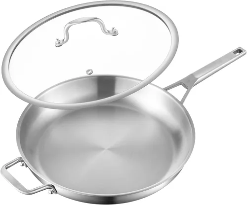 Vista 14 de Yeksum Sartén de acero inoxidable de triple capa completamente adherida de 8 pulgadas, sartenes para tortilla, sartén para huevos, sartén de chef