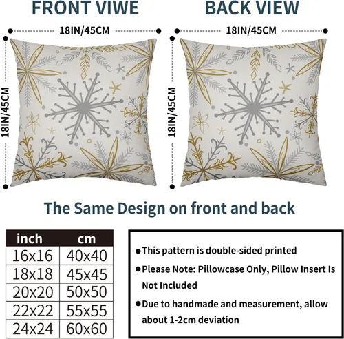 Vista 4 de Juego de 2 fundas de almohada de copos de nieve de invierno de 16 x 16 pulgadas, color amarillo, gris, gris, rústico, estampado navideño