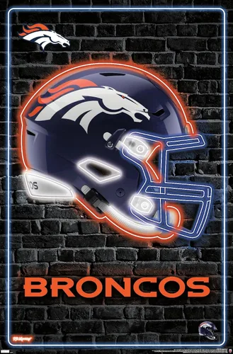 Vista 11 de NFL Denver Broncos - Póster de pared con casco neón, 22.4 pulgadas de largo x 14.7 pulgadas de ancho, versión enmarcada de madera de granero