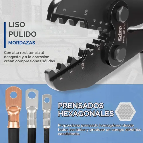 Vista 4 de Herramienta de engarzado de lengüetas de cable de batería iCrimp para lengüetas de cobre AWG 8-1/0, extremos de alambre resistentes