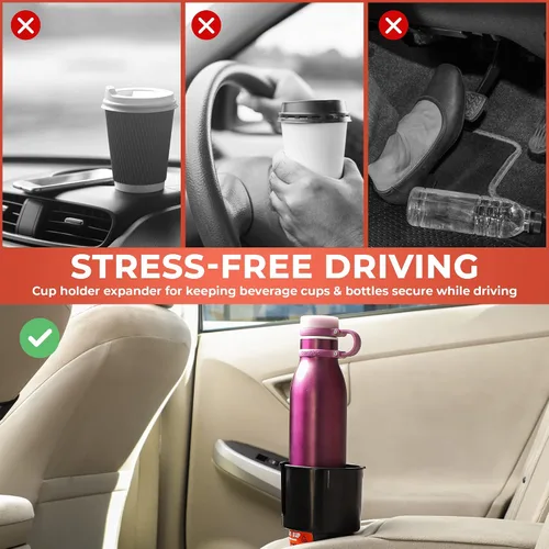 Vista 4 de Expansor de portavasos para automóvil, se adapta a botellas Hydro Flask de 32/40 onzas, Nalgene, Yeti y botellas grandes de hasta 3.8 pulgadas