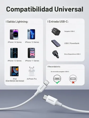 Vista 4 de UGREEN Cable USB C a Lightning: cable Lightning PD de carga rápida de 3 pies con certificación MFi compatible con iPhone 16/15/14/14 Pro/13/13
