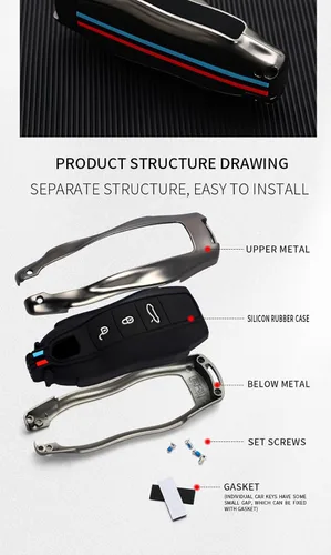 Vista 4 de ontto Funda para llavero con llavero compatible con Porsche 2010 en adelante