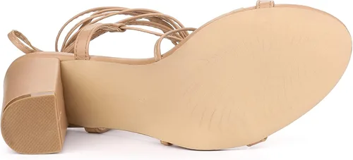 Vista 5 de Allegra K Sandalias de tacón grueso con cordones y tiras para mujer