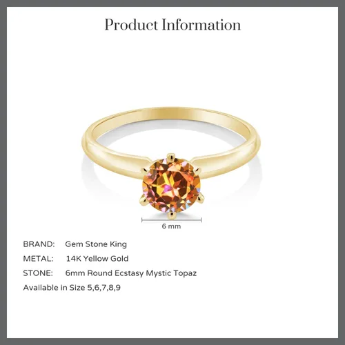 Vista 12 de Anillo de compromiso solitario con piedra preciosa redonda de oro amarillo de 14 quilates de 0.236 in para mujer Ajuste clásico de 6 puntas