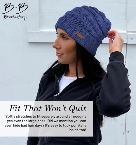 Vista 5 de Brook + Bay Gorro holgado de invierno para mujer, gorro de punto de gran tamaño para mujer, gorro holgado para clima frío