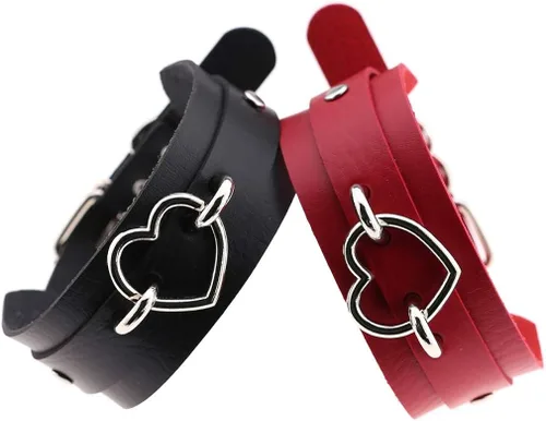 Vista 2 de eYLun Collares de cuero para mujer gargantilla de corazón punk rock ajustable Metal