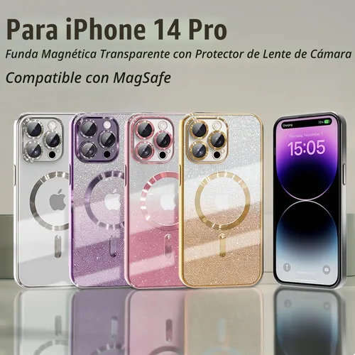 Vista 9 de Misscase Funda magnética compatible con iPhone 14 Pro con purpurina y protector de lente de cámara, protección completa, compatible con MagSafe Negro