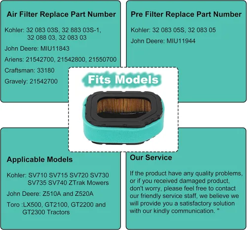 Vista 8 de TIANYAN 32 083 03-S 32 883 03-S 32-083-05-S Filtro de aire y prefiltro para motores Kohler Courage Engine SV710 SV715 SV720 SV730 SV735 SV740 Deere