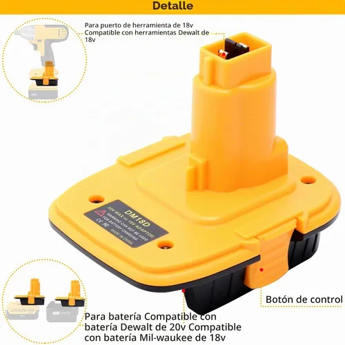Vista 5 de Tulepowceeng Paquete de 2 adaptadores de batería DM18D compatibles con herramientas Dewalt de 18V, convertidor compatible con Dewalt de 20V