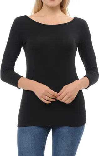 Vista 6 de SSOULM Camiseta básica casual de manga 34 para mujer, elástica, ajustada, con talla grande