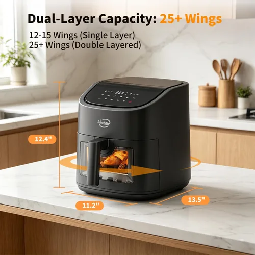 Vista 6 de 6.34 Qt Air Fryer with Visible Window, 12-1 Preset Cook Modes
