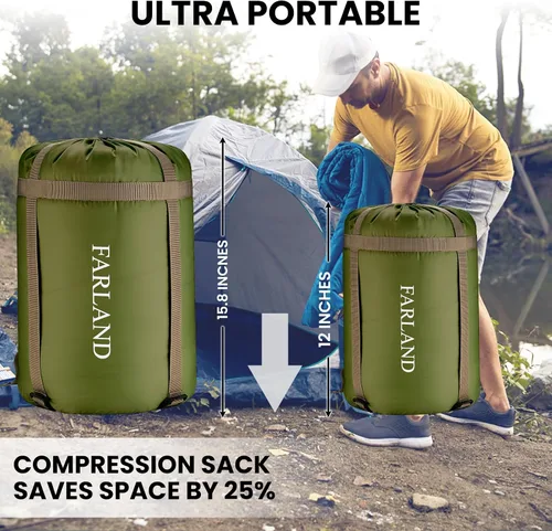 Vista 5 de FARLAND Sacos de dormir de 30 ℉ para adultos, adolescentes y niños con saco de compresión portátil y ligero para campamento de 3 a 4 estaciones