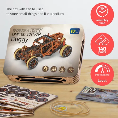 Vista 5 de WOODEN.CITY Buggy LE 3D Wooden Puzzles for Adults – Build Your Own Buggy with Rubber‑Band Motor – Self‑Assembly Model, DIY Gift for Adults and Teens