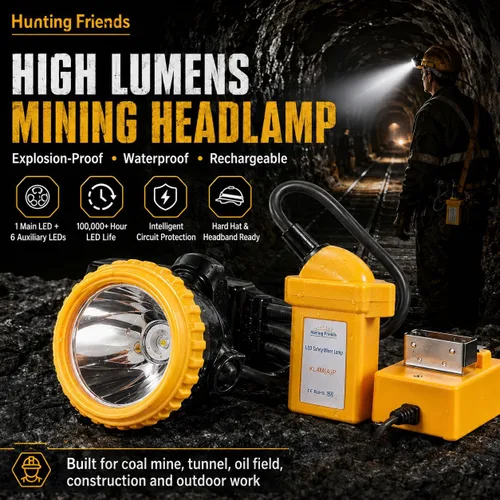 Vista 2 de Faro LED recargable de alta luminosidad para minería – Lámpara de casquillo de casco duro impermeable súper brillante, faro subterráneo a prueba