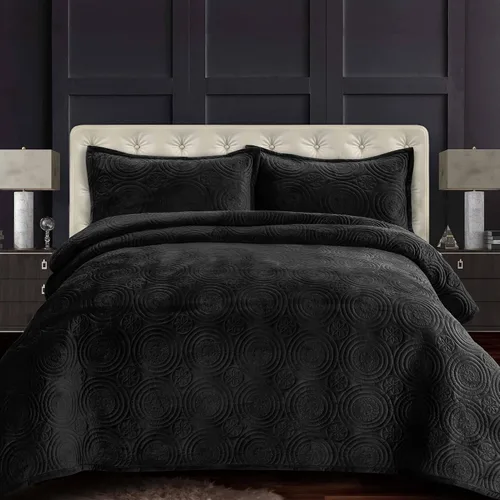 Vista 4 de Tribeca Living Juego de edredón de terciopelo de gran tamaño individual, ropa de cama de terciopelo suave de 260 GSM para una comodidad lujosa, Negro