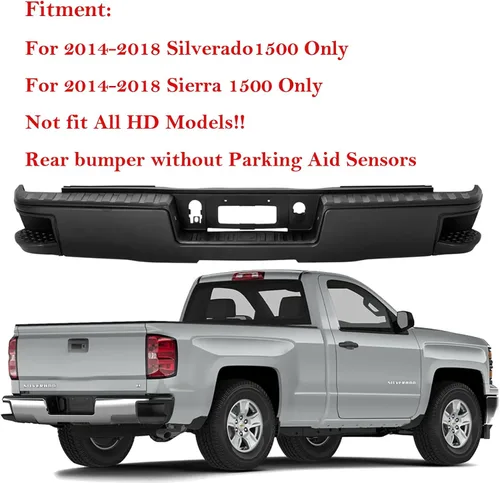 Vista 2 de Conjunto de parachoques de escalón trasero negro compatible con Chevy Silverado GMC Sierra 1500 2014-2018 SIN ORIFICIO DE SENSOR