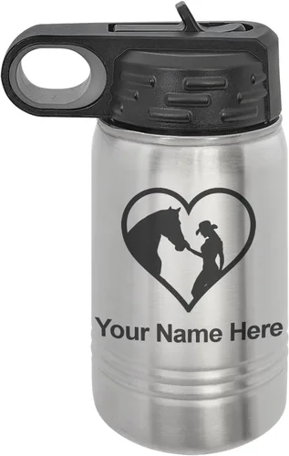 Vista 43 de LaserGram Botella de agua personalizada, corazón de vaquera de caballo, acero inoxidable de doble pared aislada al vacío con popote superior, regalo