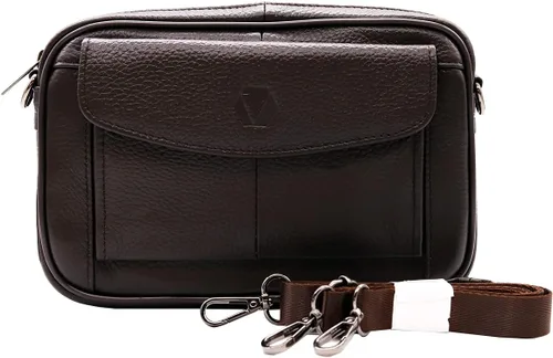 Vista 2 de Bolso bandolera de cuero genuino para hombre, bolso de mensajero, organizador de chequera, cartera