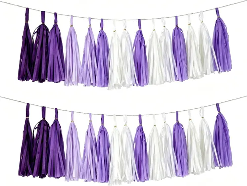 Vista 8 de Green Brown White Tissue Paper Tassel Garland, 15PCS Banner Green Coffee Brown