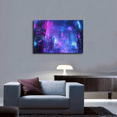 Vista 5 de Neon Cyberpunk Urban Art Print – Futuristic Night City Poster – Edgy Retro Subculture Wall Decor Poster Print for Teen Boys Room Wall Art Canvas