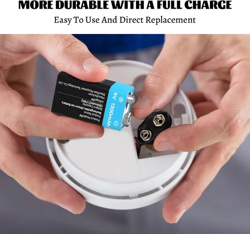 Vista 4 de 2-Pack 1300mAh Rechargeable 9V Batteries, 9 Volt Lithium-ion Square Battery Long Lasting Power+Clip Connector and Storage Box for Smoke Alarms