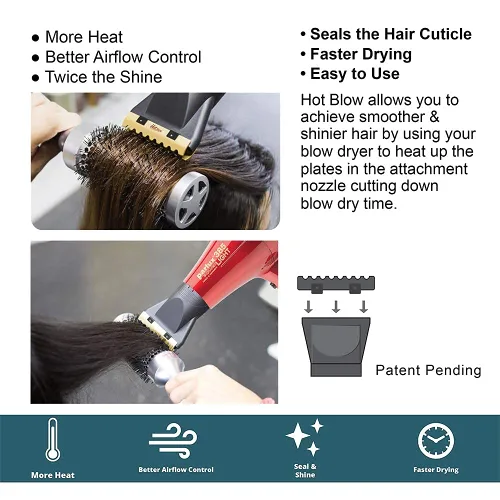 Vista 3 de Parlux 385 Powerlight - Secador de pelo iónico y de cerámica dorado claro + accesorio M Hair Designs Hot Blow (paquete), ligero, de secado rápido