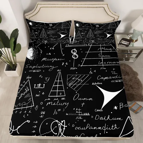 Vista 22 de Juego de ropa de cama ajustable con fórmula informática para niños y niños, diseño de geometría de acuarela, números, fórmula matemática, juego