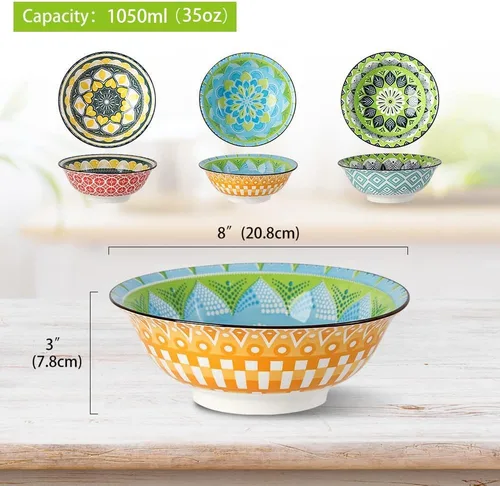 Vista 6 de Juego de Tazones para Ramen Tazones Pho - Juego de Tazones de Sopa de Porcelana de 3 Piezas - Juegos de Tazones para Fideos para Cocina 35 oz