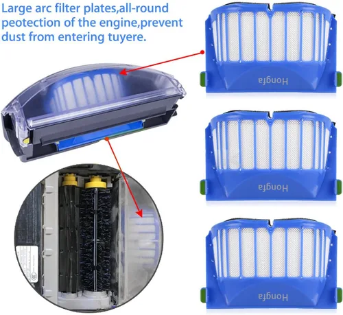 Vista 2 de Hongfa Kit de piezas de repuesto para Irobot Roomba 600 Series 694 692 690 680 660 665 651 650 614 y 500 Series 595 585 564,4 filtro, 4 cepillos