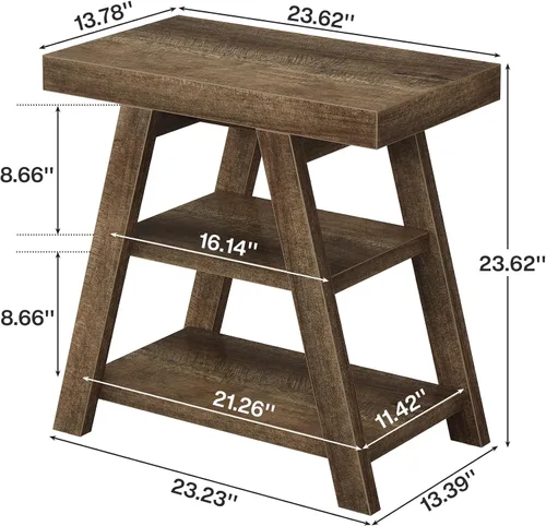 Vista 2 de Tribesigns Mesa auxiliar pequeña de 3 niveles, mesa auxiliar de madera de granja para sofá, mesa auxiliar vintage con almacenamiento para sala