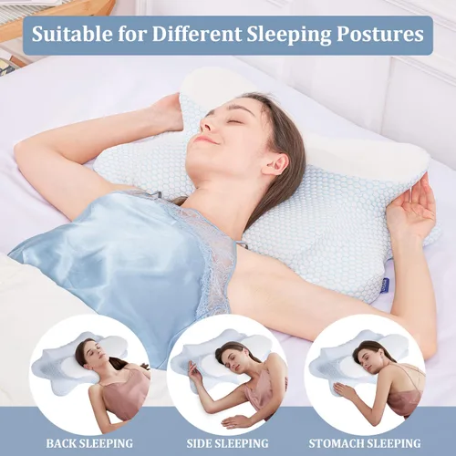 Vista 2 de Almohada cervical para el cuello, almohadas ergonómicas de espuma viscoelástica para aliviar el dolor de cuello y hombros, diseño ortopédico