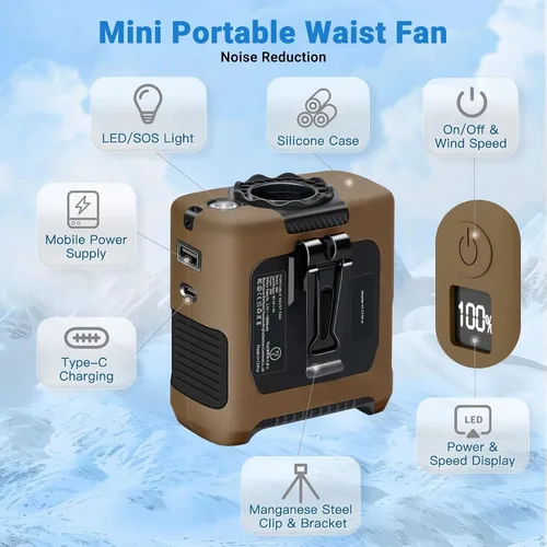 Vista 6 de Ventiladores portátiles con flujo de aire fuerte ventilador de cintura personal con tiempo de funcionamiento máximo de 40 horas, ventiladores
