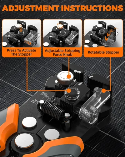 Vista 3 de Kit pelacables autoajustable 5 en 1, pelacables automático para AWG 24-10, bolígrafo detector de voltaje LED, cinta aislante de 23 pies, 99