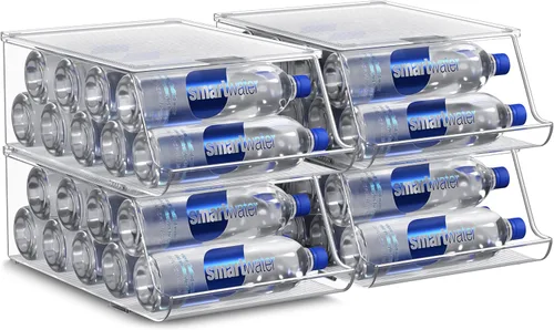 Vista 11 de Sorbus Organizador de botellas de agua para refrigerador con tapa, capacidad para 9 botellas, organizador apilable de bebidas para refrigerador