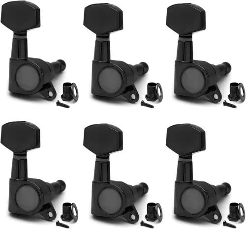 Vista 11 de SAPHUE 6 clavijas de afinación de guitarra 3L3R, clavijas de afinación de guitarra selladas cuadrado grande, cabezales de máquina, guitarra Negro