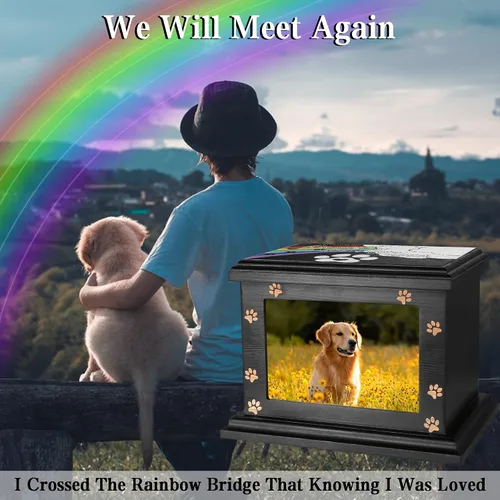 Vista 4 de Urnas conmemorativas para mascotas para cenizas de perros o gatos, grandes urnas de madera funerarias con marco de fotos, urnas de cremación, caja