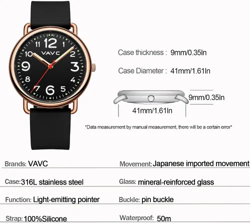 Vista 5 de VAVC Reloj de enfermera para profesionales médicos, estudiantes, médicos, mujeres, hombres, con manos luminosas y segunda mano, hora militar, esfera