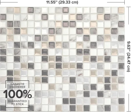 Vista 3 de SMART TILES Protector contra salpicaduras despegable y adhesivo - 5 hojas de 9.64" x 11.55" - Azulejo adhesivo 3D despegable para protector contra