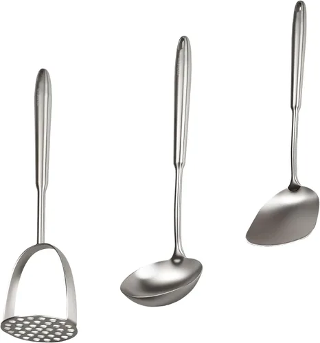 Vista 7 de 304 - Juego de utensilios de cocina profesional de acero inoxidable, 3 piezas de utensilios de cocina de metal largo, grande, juego de herramientas