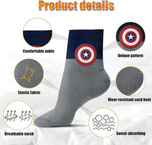 Vista 3 de MOYEE Calcetines de superhéroe para niños, calcetines de dibujos animados para niños y niñas, 5 pares de calcetines lindos de la serie de héroes