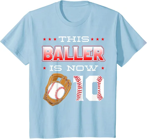 Vista 13 de This Baller Is Now 10 - Camiseta de béisbol para fiesta temática de cumpleaños número 10, Negro