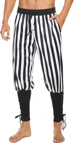 Vista 3 de Pantalones al tobillo para hombre, tipo medieval, vikingos, traje de navegante o pirata, pantalones renacentistas, góticos
