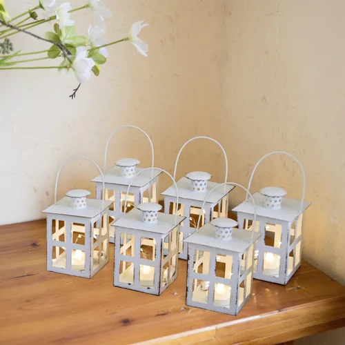 Vista 2 de HPC Decor - 6 mini linternas decorativas para centros de mesa de boda, faroles de velas de metal a granel con candelita LED y cuerda, decoración