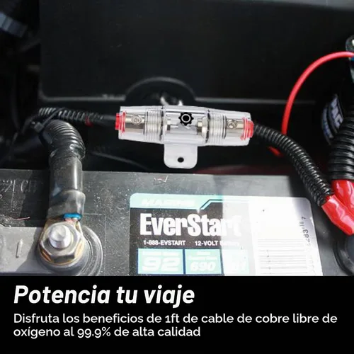 Vista 2 de InstallGear Cable de alimentación de calibre 8 (1 pie) con portafusibles de 100 amperios AGU - 99.9% cobre libre de oxígeno