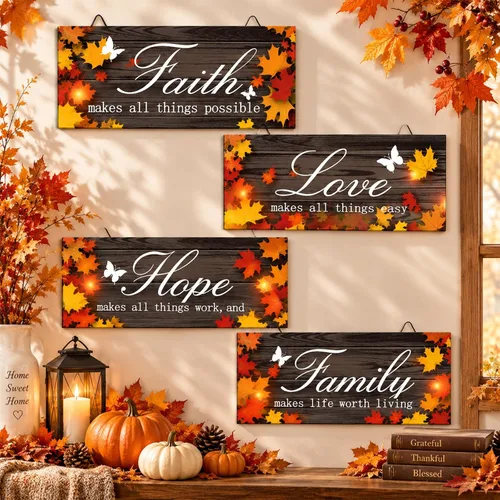 Vista 7 de 4 decoraciones de otoño de 10 x 4 pulgadas para decoración de pared