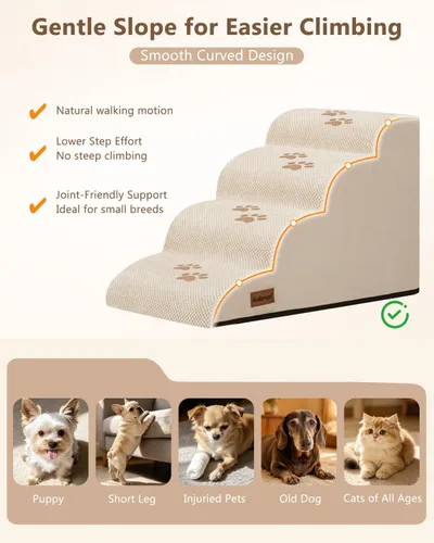 Vista 8 de Aodisman Escaleras para perros para cama o sofá, escaleras para mascotas de Beige