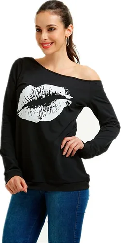 Vista 5 de MAGICMK - Sudaderas con hombro descubierto para mujer, manga larga, estampado de labios, casuales